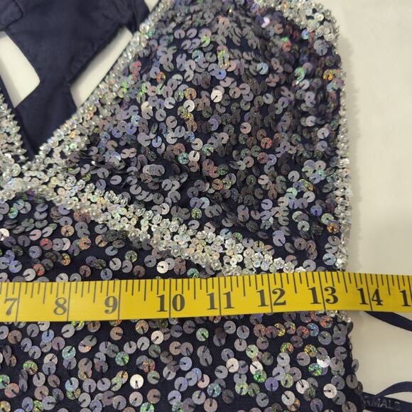 Precious Formals Blue Sequin Maxi Dress Women’s Size 2 Elegant Luxury Night - Picture 13 of 15